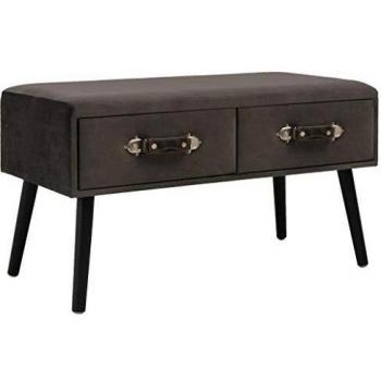 Panca 80 cm Grigia in Velluto con Cassetti