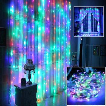 Cortina de luces LED 3MX3M, control remoto y activación musical, 300 LEDs