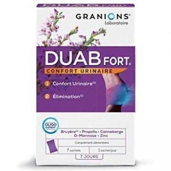 GRANIONS DUAB Fort, Contre l'inconfort urinaire à répétition, Canneberge, D-Mannose, Propolis, Bruyère, Oligoéléments, Formule Breveté, 7 sachets
