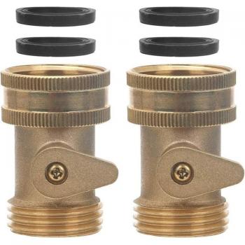 3/4 Inch Brass Ball Valve Adapter for Garden Hose, Heavy Duty, 2 Pack