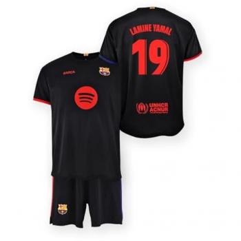 Kit infantil del FC Barcelona: camiseta y pantalón en negro con el número 19 (segunda equipación)