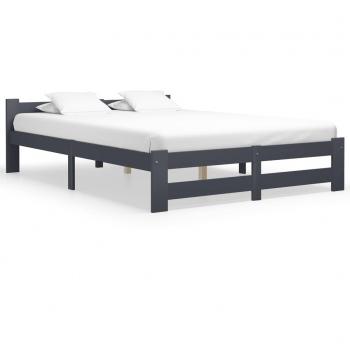 VidaXL Double Bed Frame, Solid Pine Wood Construction, Dark Grey Bedroom Furniture, Sturdy Plywood Slats, Suitable for 120x200 cm Mattress, Scandinavian Style Design