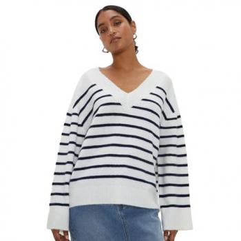 Womens V Neck Stripe Knitted Jumper