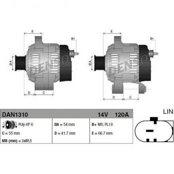Alternatore Denso DAN1310 14V 120A per FIAT 500X, 500L, Tipo Break