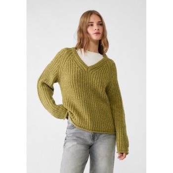 Stradivarius Olivgrüner Pullover mit V-Ausschnitt L