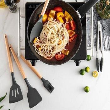 Non-Stick Silicone Kitchen Tools Set with Wooden Handle