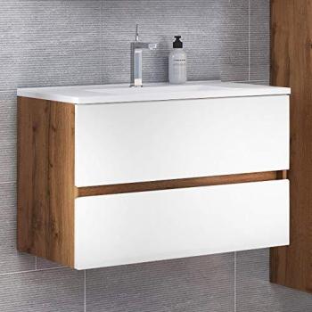 Waschtisch 80 cm Wotaneiche Nb. LOUROSA-03 mit matt weißem Mineralgussbecken