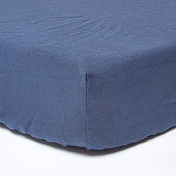 Drap-housse Bleu Marine en lin lavé 120 cm x 190 cm