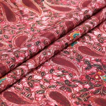 Tela de Seda Crepé de Chine Estampada en Rojo Oscuro 114CM Ancho 16MM B207