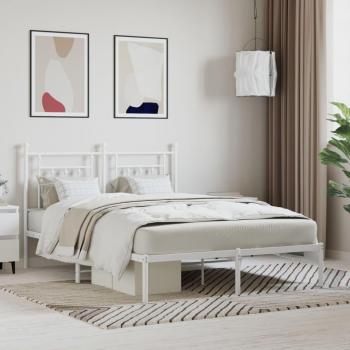 VidaXL Metal Bed Frame with Headboard in White 150x200cm