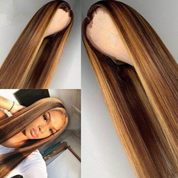 Straight Brown Highlight Ombre Wig