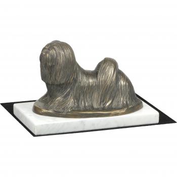Figurine Lhasa Apso en marbre blanc, récompense exposition canine Art-Dog