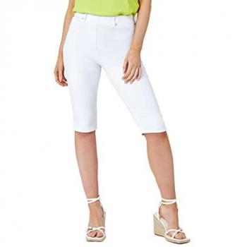 Roman Women's White Stretch Knee Length Pedal Pushers