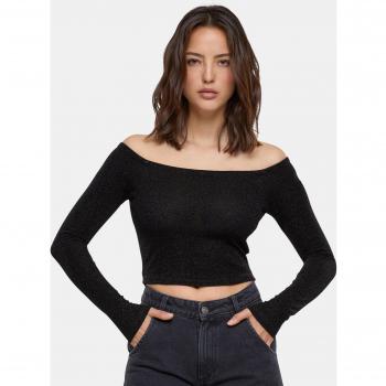 Urban Classics Ladies Off Shoulder Glitter Longsleeve in schwarz, Größe XL