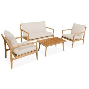NALDA Salon de jardin en bois d'acacia 4 places beige