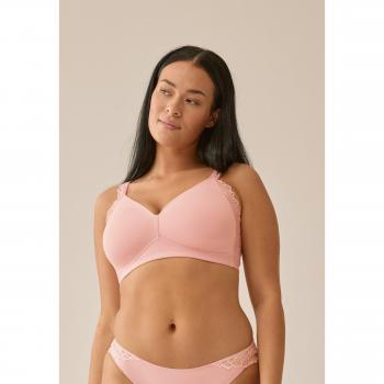 Soutien-gorge en coton rose, dentelle transparente et surface lisse
