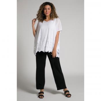 Plus Size Oversized Knit Top with Lace Inset, V-Neck, Women, White, Sizes 24-30