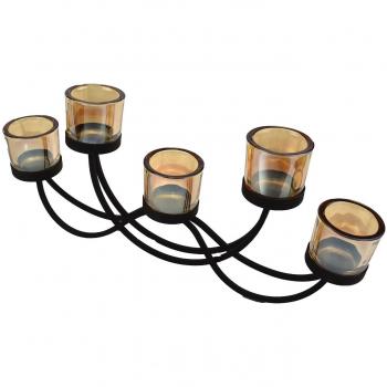 Hestia 5-Smoked Glass Tealights + Metal Tray