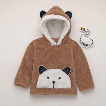 Abrigo con capucha de peluche para niños de 6 meses a 3 años, estampado de oso, otoño e invierno