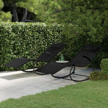 VidaXL Chaises longues à bascule lot de 2 Noir Acier et textilène