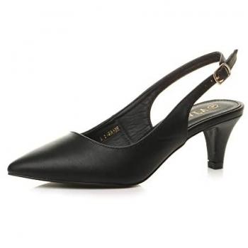 Ajvani Slim Heel Pointed Slingback Leather Court Shoes – Black