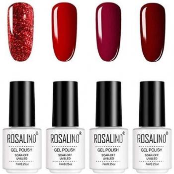 Set de Esmaltes Semipermanentes ROSALIND 4pcs Gel UV LED, 7ml Brillo Arcoiris