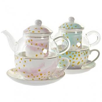 Set de Tetera DKD Home Decor en Cristal Transparento y Verde