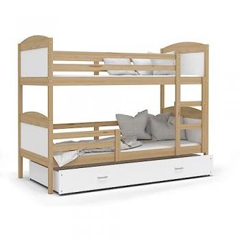 Lit Superposé Mateo 90x190 avec Tiroir et Matelas en Mousse de 7cm Inclus