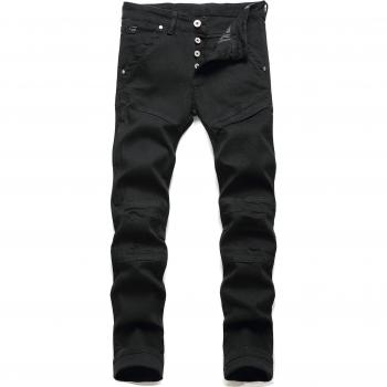 Jeans 90’s Ajuste Regular Negro Roto con Ventilación Motociclista