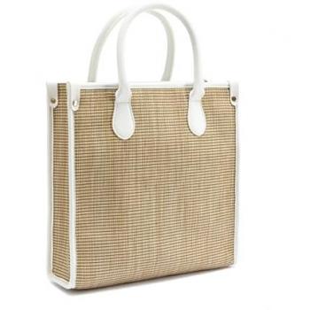 Shopper VIVANCE Gr. B/H/T: 30cm x 30cm x 10cm, beige, Damen, Papierstroh, Lederimitat, kontrastfarbene Details, unifarben mit Farbeinsatz, Taschen, Schultertasche, Strandtasche, Korbtasche, Tragetasche, Bast-Optik VEGAN