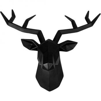Décor mural noir : tête de cerf en résine 3D
