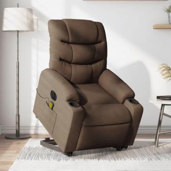 Sillón de masaje eléctrico reclinable elevable tela marrón Vidaxl