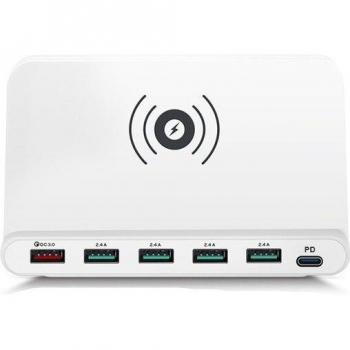 Chargeur Qi 60W « Super Charge » – iPhone X/XS/MAX & Galaxy S9/S8, multi USB‑C + Port PD