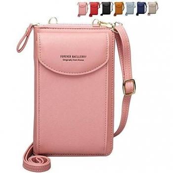 Borsa a Tracolla per Cellulare Donna in Pelle PU con Scomparto per Portatili e Tasche Laterali(Rose)