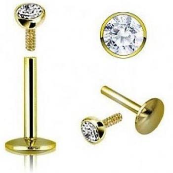 Piercing labret oro anodizzato e cristalli da 10 mm
