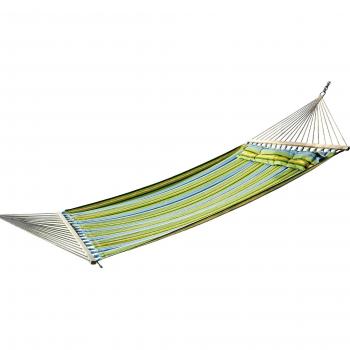 Hamaca Ecológica Outsunny para 2 Personas con Almohada Rayas Azules y Verdes 3.4x1.4m