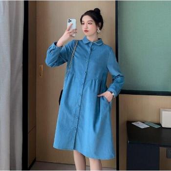 Pregnancy Wear Corduroy Blouse Long Sleeve with Turn-down Collar for Maternity