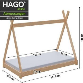 HAGO Naturholz Kinderbett 160x80cm mit Matratze