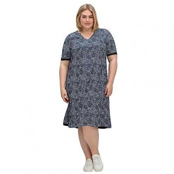 Sheego Kleid mit Rundhalsausschnitt, A-Linie, Punkte, Gr. 52
