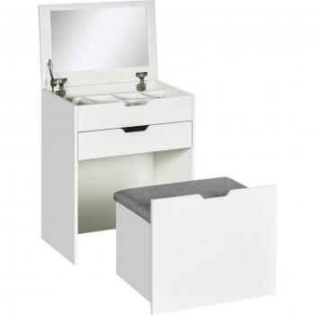 Homcom Dressing Table with Flip-up Mirror and Storage Stool, White
