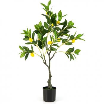 Limone Artificiale 80 cm in Vaso di Cemento, Manutenzione Gratuita