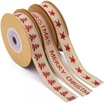 Ruban Bricolage Noël – Coton/lin 1,5 cm – Emballage Jacquard