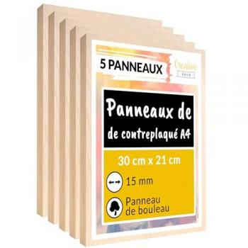 Lot de 5 Panneaux A4 Contreplaqué Bouleau 15mm