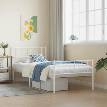 White Metal Bed Frame 107x203cm with Footboard (King Single)