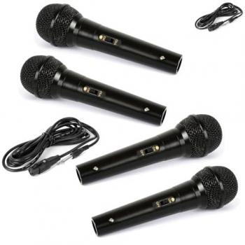 Ensemble de 4 Microphones Unidirectionnels Noir pour Musique et Conférence avec Câble XLR-XLR 3m