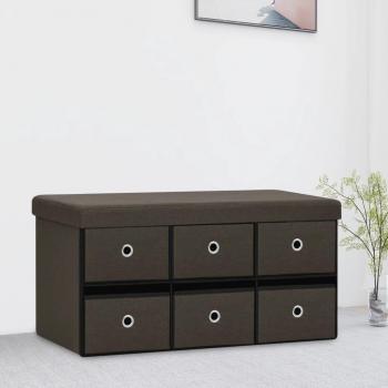 Banc de rangement pliable faux lin brun 76x38x38 cm