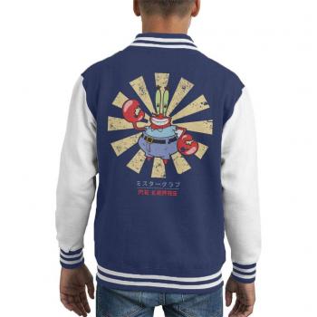 Retro Cloud City 7 SpongeBob Krabs Varsity Jacket for Kids – Navy & White