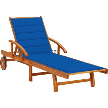 Chaise Longue d'Extérieur en Acacia avec Coussin
