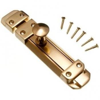 Secure Tower Bolt Slide Door Lock 150mm Polished Brass with Screws