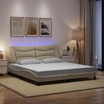 Cadre de Lit Crème 180x200 cm avec Lumières LED en Tissu